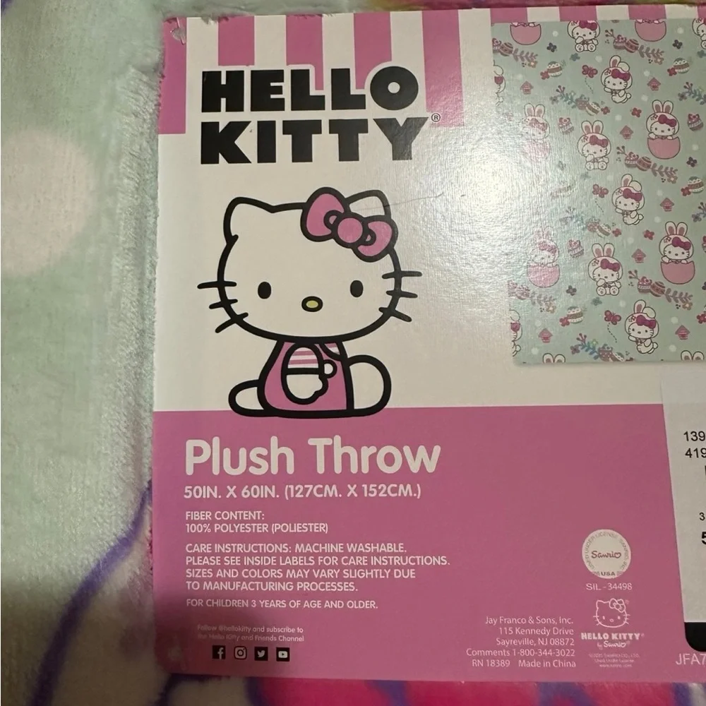 Hello Kitty Easter Egg Bunny Mint Green Throw Blanket NEW!